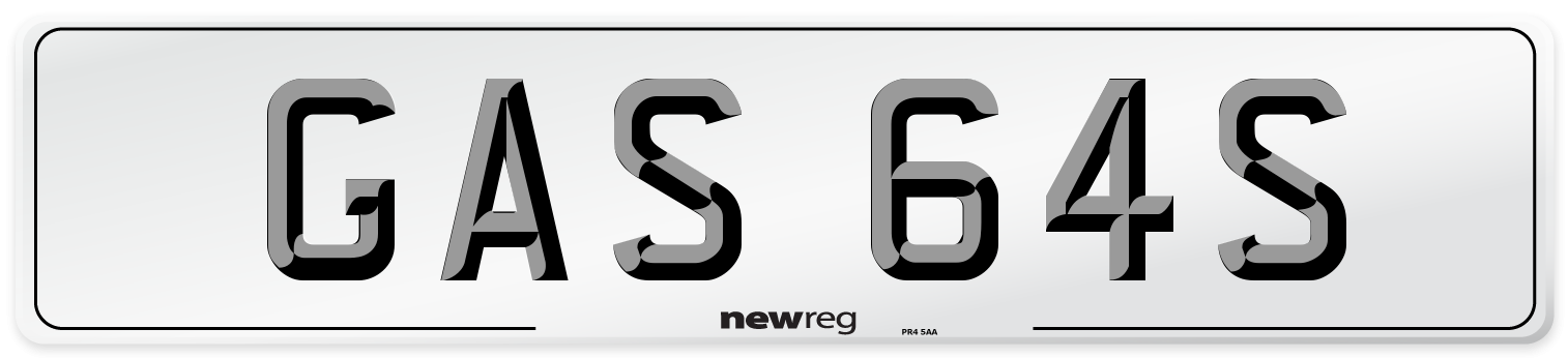GAS 64S Number Plate from New Reg